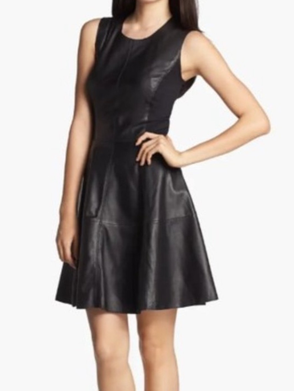 Halogen Back Zip Black Leather & Ponte Dress - Size 4